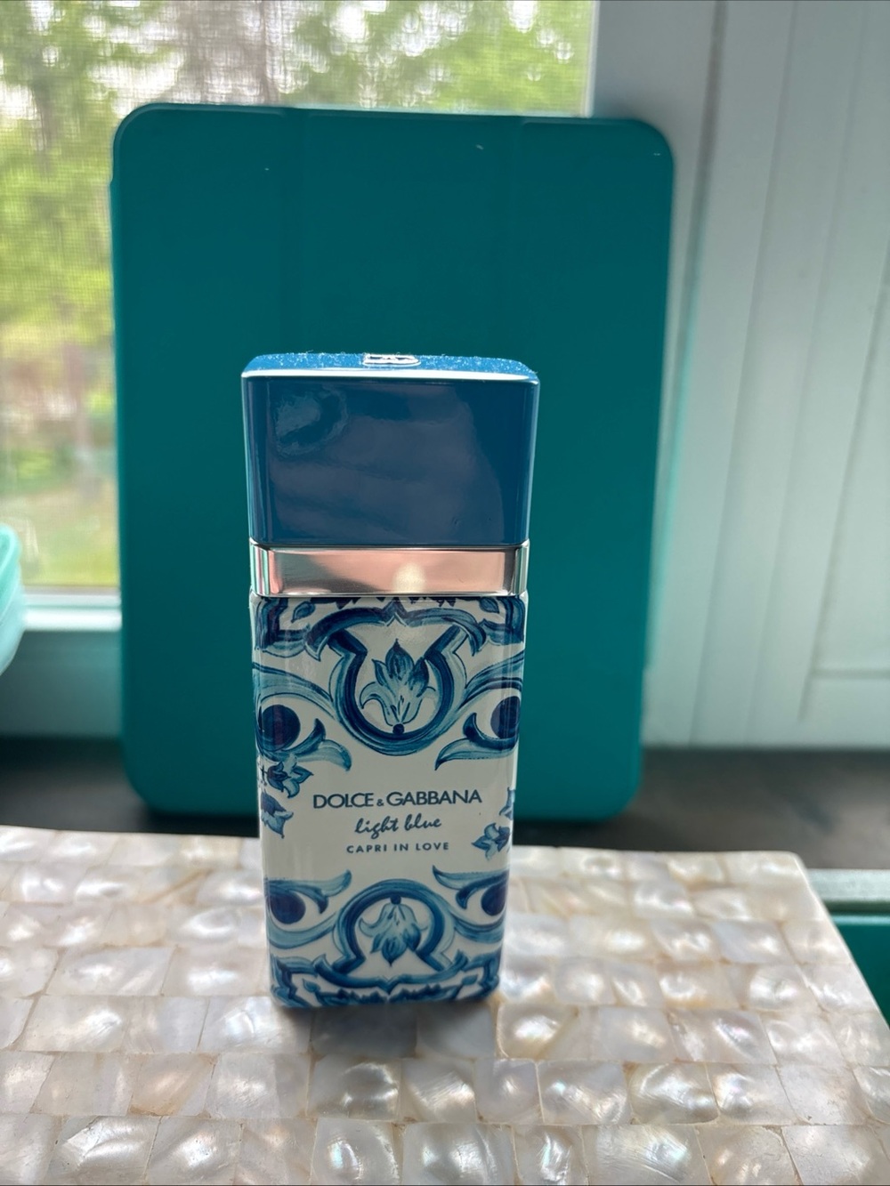 Dolce & Gabbana Light Blue Capri In Love Blue and White Patterned Bottle